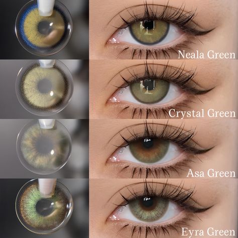 Four captivatingly natural green contacts. 🌿Not only are they super cute and comfortable, but they can also be customized with your prescription! 💚⁠⁠⁠⁠⁠⁠⁠⁠⁠⁠⁠⁠⁠⁠⁠⁠ ⁠--- #just4kira #shades #greenlenses #lenses #greencontacts #coloredcontacts #beauty #love #comfort #browneyes Lens For Brown Skin, Lenses For Indian Skin, Green Eye Contacts, Green Contact Lenses, Contact Lenses For Brown Eyes, Natural Contact Lenses, Eye Lens Colour, Green Contacts Lenses, Natural Color Contacts