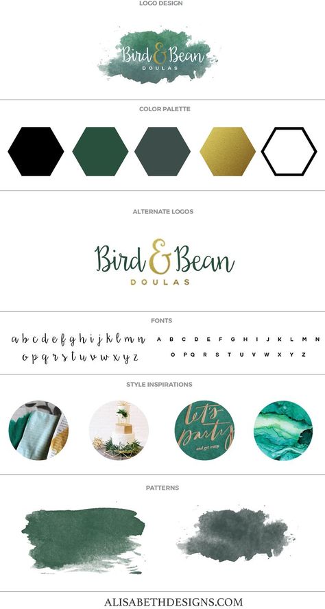 Alisabeth Designs, Logo Bird, Green Branding, Custom Brand Design, Logo And Identity, Business Colors, Color Board, Identity Design Logo, Branding Mood Board