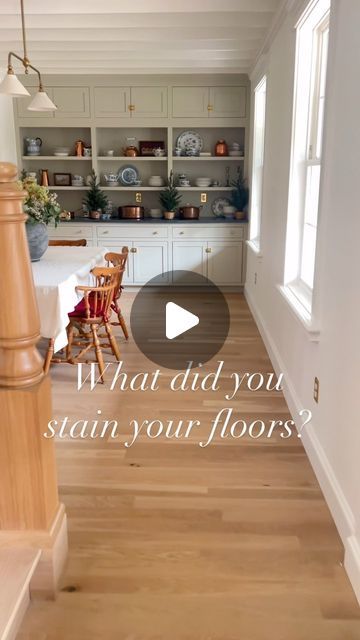 Emily Riter on Instagram: "Did you know that you don’t have to stain your hardwood floors? It’s important to seal them and put a high traffic protector on them, but you don’t actually have to stain to achieve a natural white oak look. I fell in love with the color of the white oak after we had them installed and started researching stains vs how to keep the raw color. So glad we did this for the light white oak color makes all the rooms feel bigger & hides scratches better than darker wood. . . . #whiteoakfloors #hardwoodfloors #diningroom #livingroomdesign #classicchristmas #newoldhome #colonialrevival #curvedstaircase #whiteoakstairs #wainscoting #allsortsof #entrywaydecor #classickitchen #cozylivingroom #hardwoodflooring #englishkitchen #kitchendesign #marblekitchen" Refinished Hardwood Floors Before After White Oak, Refinishing Hardwood Floors Light, Prefinished White Oak Hardwood Floors, Rubio Monocoat On White Oak, 5 Inch White Oak Hardwood Floors, Hardwood Floor Stain Colors, 2 1/4 White Oak Hardwood Floors, Floor Stain Colors, Oak Stairs