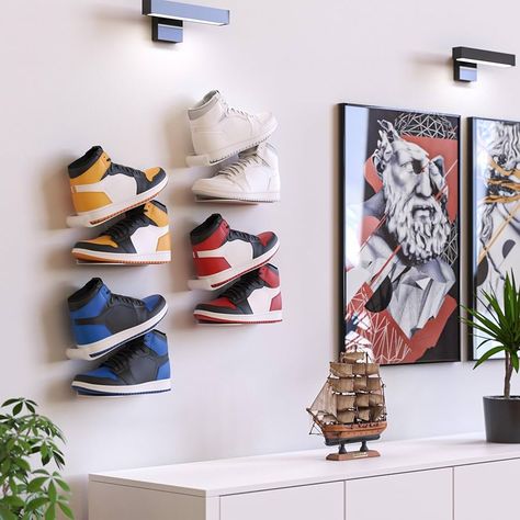 Mobilefox Sneaker Wall Bracket, Shoe Shelf, Wall Mount, Floating Shoe Rack, Display, White, Pack of 2 : Amazon.co.uk: Home & Kitchen Nike Shelves, Floating Sneaker Display, Floating Shoe Shelf, Shoe On Wall, Sneakerhead Nursery, Shoe Shelves On Wall, Shoes Shelf Ideas, Sneaker Display Bedroom, Sneaker Wall Display