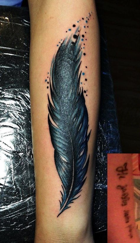 Feather Tattoo Cover Up, Bird Silhouette Tattoos, Forearm Cover Up Tattoos, Tattoo Cover Up Ideas, Cover Up Ideas, Cover Up Tattoos For Women, Coverup Tattoo, Tattoo On Forearm, Feather Tattoo Design