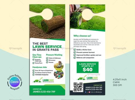 Lawn Care Canva Door Hanger Design - Heropik | Marketing Materials For Small Businesses Door Hanger Templates, Door Hanger Design, Canva Marketing, Lawn Care Business, Service Marketing, Lawn Service, Door Hanger Template, Hanger Design, Pressure Washing