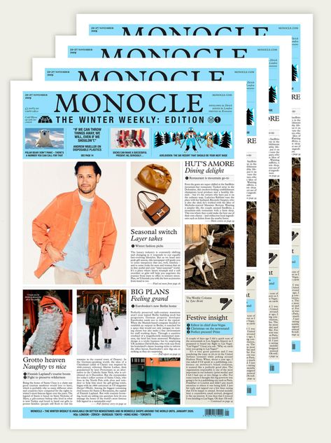 Newspaper Design Layout, Monocle Magazine, Church Newsletter, Modern Heritage, Type Specimen, Newspaper Design, Newsletter Design, Trend Report, Best Resorts