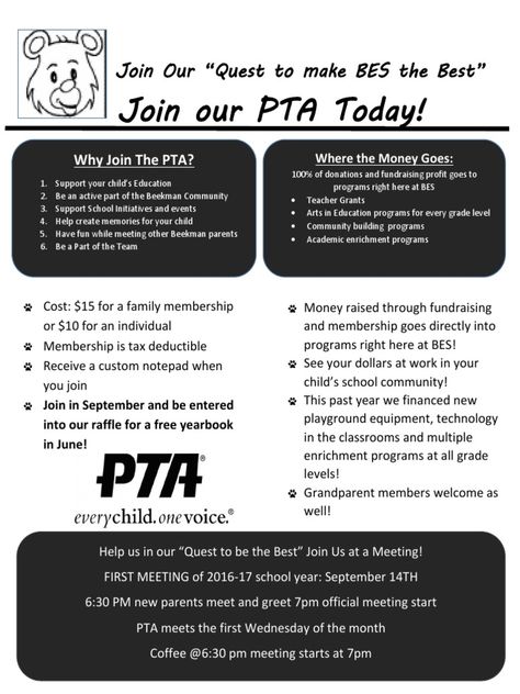 Join Our “Quest to make BES the Best”Join our PTA Today!Where the Money Goes:Why Join The PTA?1.2. Why Join Pta, Pta Open House Table, Join Pta Bulletin Board Ideas, Pta Membership Drive, Parent Council, Pto Membership, Childcare Facility, Pta Bulletin Boards, School Council