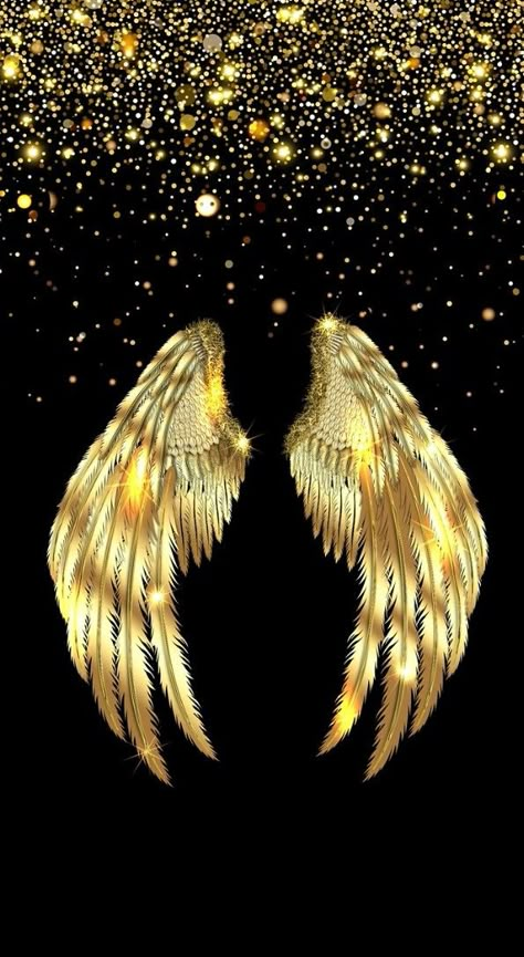 Black and gold Angel Wings Wallpaper, Angel Wings Art, Wings Wallpaper, Wings Drawing, Golden Wings, Angel Wallpaper, Gold Angel Wings, Wings Art, Soyut Sanat Tabloları