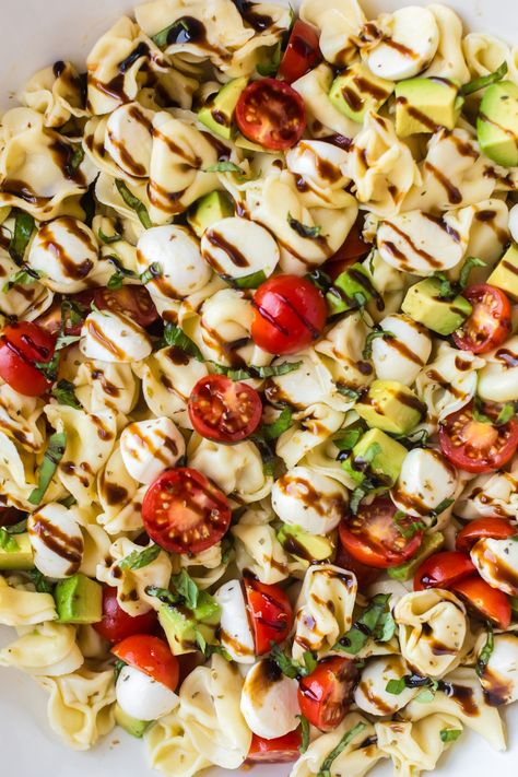 Easy Tortellini Caprese Salad Caprese Tortellini Salad, Tortellini Salad Recipes, Capers Salad, Basalmic Glaze, Tortellini Caprese Salad, Tortellini Pasta Salad Recipes, Easy Tortellini, Pasta Salad With Tortellini, Tomatoes Mozzarella