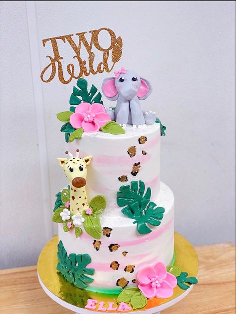 Zoo Birthday Cake Girl, Wild Three Birthday Cake, Pink Safari Birthday Party Cake, Wild Two Birthday Cake, Two Wild Birthday Cake Ideas, 2 Wild Birthday Party Girl Cake, Born Two Be Wild Birthday Cake, Wild And Three Birthday Girl Cake, Wild One Girls 1st Birthday Cake