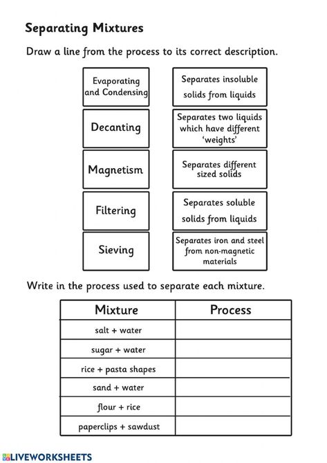 Separation Of Mixtures, Separating Mixtures, Chemistry Worksheets, 2nd Grade Reading, Teacher Worksheets, Science Worksheets, Educational Worksheets, Math Worksheet, Worksheet Template