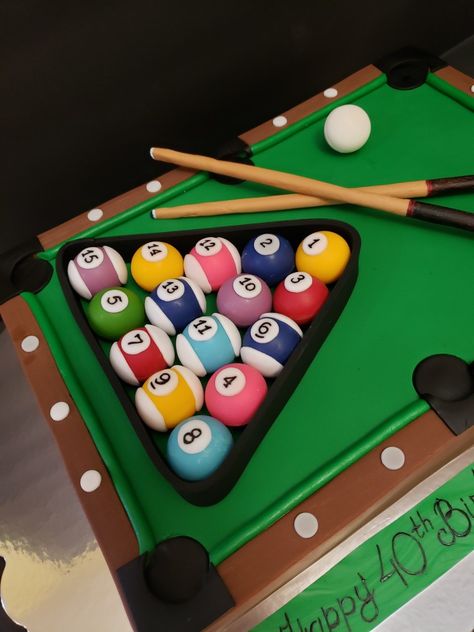 Pool Table Cake Ideas Birthday, Snooker Cake Ideas, Billiard Cake Design, Billiards Cake, Pool Cupcakes, Music Cake Ideas, Pool Table Cake, Groomsmen Cake, Groomsman Cake