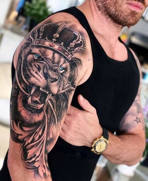 Lion Shoulder Tattoo, Lion Forearm Tattoos, Tiger Tattoo Sleeve, Men Tattoos Arm, Tattoos Arm Sleeve, Lion Tattoo Sleeves, Armor Tattoo, Lion Head Tattoos, Men Tattoos Arm Sleeve