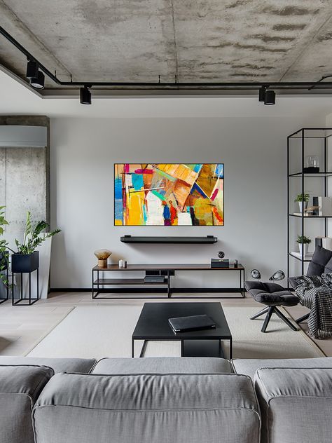 Modern Condo Living Room, Men Interior Design, Lg Oled Tv, Tv Living Room, Lg Signature, Condo Living Room, Lg Oled, Lg Tv, Modern Condo