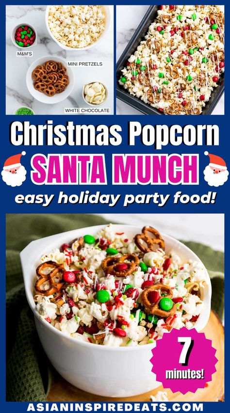 a big bowl full of popcorn, pretzels and candy Easy Holiday Party Food, Holiday Party Food Easy, Christmas Popcorn Recipes, Holiday Party Snacks, Holiday Party Food, Easy Holiday Party, Christmas Party Menu, Easy Christmas Party, Easy Holiday Side Dishes