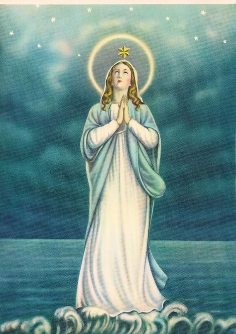 Mary Star Of The Sea, Mary Virgin, Star Of The Sea, Catholic Wallpaper, Virgin Mary Art, Blessed Mary, Stella Maris, Queen Of Heaven, Rock Of Ages