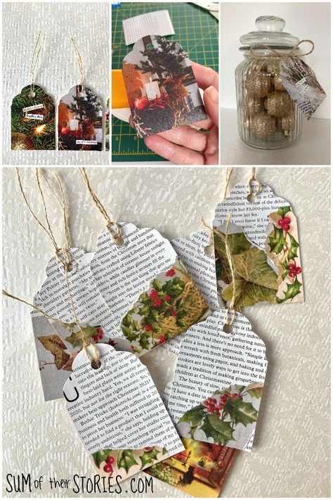 Old Business Cards, Homemade Gift Tags, Recycle Projects, Upcycled Christmas, Vintage Booth, Recycled Books, Upcycled Gifts, Christmas Ephemera, Old Cards