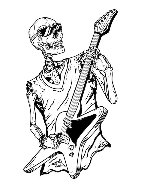 Skeleton Wearing Clothes Drawing, Music Tattoos For Men, Rockstar Tattoo, Guitar Drawing, Zestaw Ikon, Rock N Roll Art, Guitar Tattoo, Skeleton Tattoos, Rock Guitarist