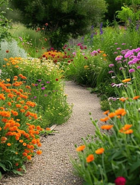 Wild Flower Walkway, Natural Garden Paths, Forest Hideaway, Wildflower Path, Backyard Forest, Pathway Design, Garden Path Ideas, Exterior Updates, Lakeside House