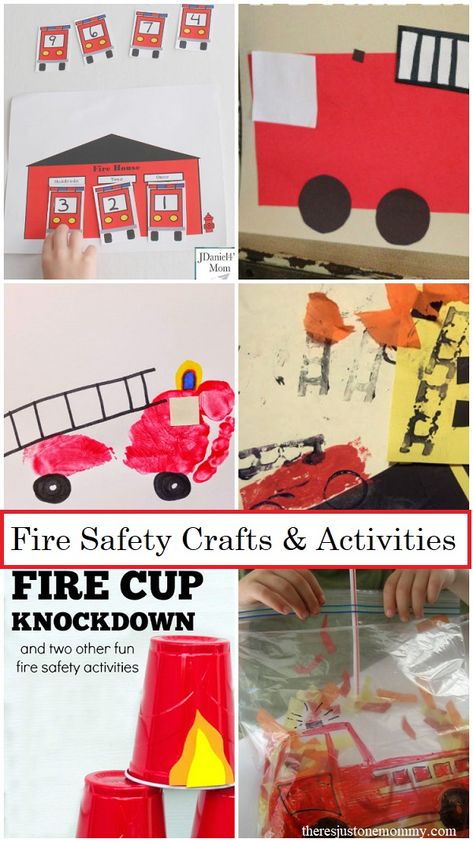 fire safety week crafts and activities -- fire truck crafts and fire safety activities for kids #preschoolactivities #preschool #firetrucks #firesafety Fire Prevention Crafts, Fire Safety Week Crafts, Fire Truck Activities, Fire Safety Preschool Crafts, Fire Safety Crafts, Fire Prevention Month, Fire Truck Craft, Fire Safety Theme, Safety Activities