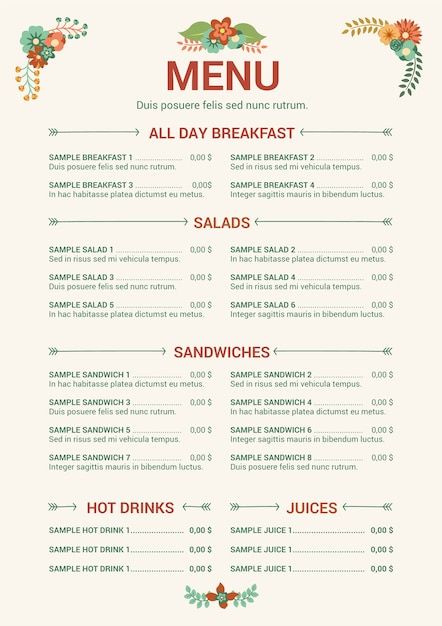 Editable restaurant menu template | Free Vector #Freepik #freevector #bistro #food-menu-restaurant #menu #sandwich-menu Free Menu Templates, Sample Menu, Food Menu Template, Menu Design Template, Restaurant Menu Template, Digital Menu, Catering Menu, Cafe Menu, Stationery Templates