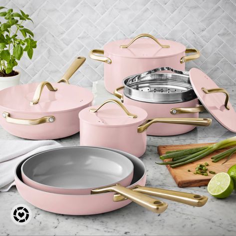 Pink Cookware Set, Pink Pots And Pans Cookware Set, Cute Pots And Pans Set, Colorful Pots And Pans, Aesthetic Pots And Pans, Pink Pots And Pans, Pretty Cookware, Blush Pink Bedroom Decor, Caraway Cookware