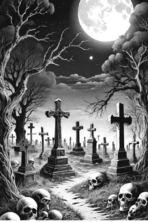 Cemetery Tattoo Graveyards, Cemetary Tattoo, Graveyard Tattoo Design, Cemetery Drawing, Graveyard Drawing, Dark Tattoos For Men, Cemetery Tattoo, Grim Reaper Drawing, Apocalypse Tattoo