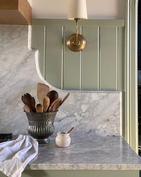 Marble Backsplash Behind Range, Round Edge Kitchen Cabinets, Curved Kitchen Backsplash, Backsplash With Ledge, Carrara Marble Kitchen Countertops, Reminder To Self, Enjoy The Process, Candle Wall Sconces, Wall Candles