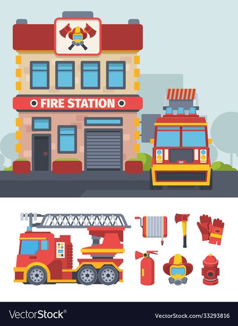 Fire Station Cartoon, Cartoon Fire, Station Map, Fire Vector, Map Background, Protective Gloves, Fire Station, Cut And Paste, Fire Department