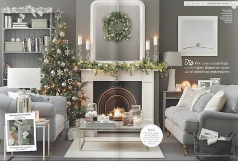 Scandinavian ChristmasCoffee Table 2 Home Decorating Styles, Dark Grey Sofa, Christmas Home Decorating, Holiday Living Room Decor, Gray Living Room, Grey Living Room, Christmas Staircase, Living Room Christmas, Decorate For Christmas