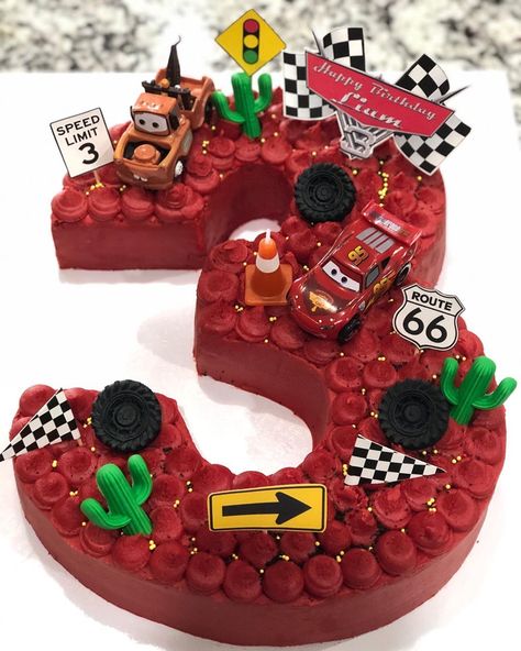 Number 3 Cookie Cake, Cars Number Cake, Disney Pixar Cars Cake, Pixar Cars Birthday Cake, Pixar Cars Cake, Pastel Cars, Number 3 Cake, Number 3 Cakes, Number 2 Cakes