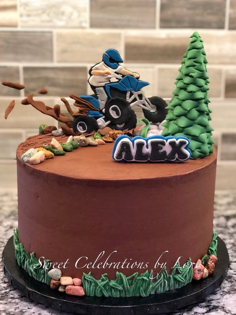 4 wheeler / ATV birthday cake by Sweet Celebrations by Lori in SLC UT 4wheeler Birthday Cake, 4 Wheeler Birthday Cake, Atv Birthday Party Ideas 4 Wheelers, Atv Themed Birthday Party, Quad Birthday Cake, Four Wheeler Birthday Cake, Four Wheeler Cakes For Boys, Atv Cake Ideas, 4wheeler Birthday Party Ideas