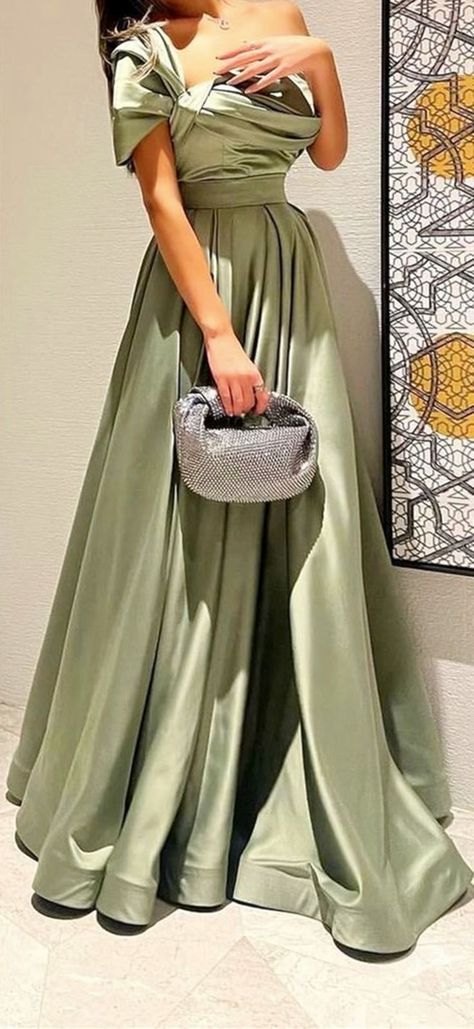 Light Sage Formal Gown Long Light Green Dress Formal, Off Shoulder Sage Green Dress, Sage Green Dress Formal, Cocktail Party Outfit Night, Sage Green Gown, Green Dress Formal, Sage Green Prom Dress, Green Prom Dress Long, Gown Aesthetic