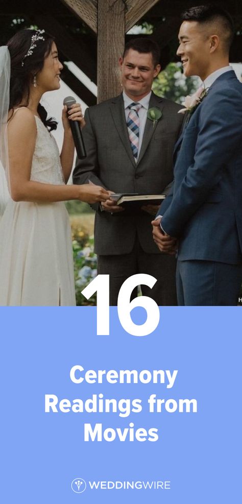 Fun Wedding Readings, Wedding Readings From Movies, Movie Wedding Ideas, Ceremony Readings Wedding, Ceremony Readings, Wedding Reading, Recessional Songs, Wedding Ceremony Readings, Modern Wedding Ceremony