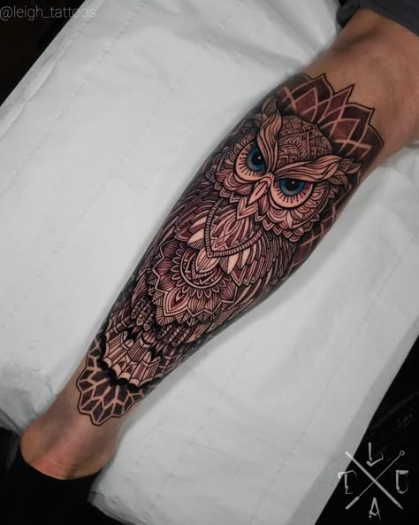 Mosiac owl with mandala/geo background @grimoiretattoo_ 🔸️For all bookings and enquiries, please contact me by DM. . Check out my work and portfolios: 🔹️@leigh_tattoos 🔹️@leighs_tinytatts . 🔸️Sponsored by: ▪️@miixa100tequila 🔹️@heliostattoo 🔹️@h2oceanloyalty #Lancaster #lancastertattoo #lancastertattooartist #killerink #owltattoo #owl #mandala #geometric #mandalatattoo #geometrictattoo Owl Tattoo Mandala, Leg Owl Tattoo, Owl Leg Sleeve Tattoo, Mandala Geometric Tattoo, Owl Tattoo Geometric Design, Mandala Owl Tattoo Design For Men, Owl Legs, Owl Tattoo Sleeve, Owl Mandala