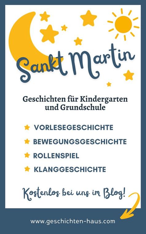 Hier findet ihr gleich mehrere Sankt Martin Geschichten für Kindergarten, Kita & Grundschule: Vorlesegeschichte - Bewegungsgeschichte - Rollenspiel - Klanggeschichte. Kostenlos bei www.geschichten-haus.com St Martin Kindergarten, St. Martin, 11 November, St Martin, Saint Martin, After School, Diy And Crafts, Kindergarten, Education