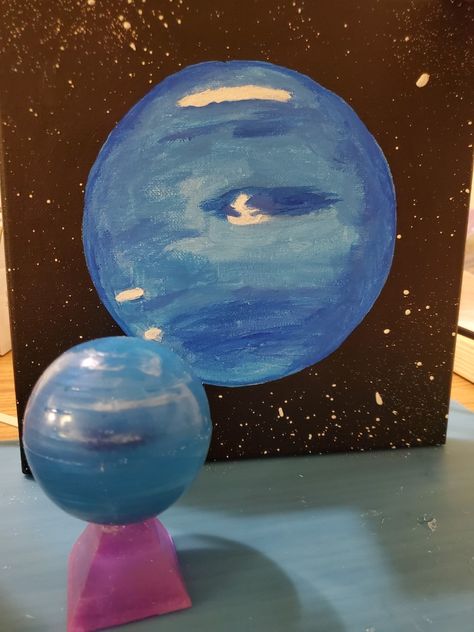 Neptune Planet Project, Neptune Drawing, Neptune Painting, 2nd Grade Science Projects, Neptune Project, Neptune Planet, Planet Project, Homework Ideas, Pastels Art