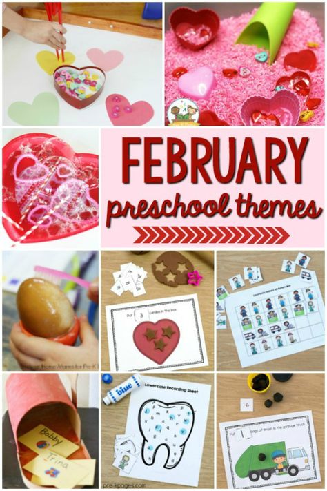 February Preschool Themes for preschool February Preschool Themes, Valentine Literacy Activities, Valentine Math Activities, February Lesson Plan, February Preschool, Classroom Valentines Party, February Lessons, Kindergarten February, Pre K Pages