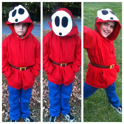 Homemade Shy Guy costume. Halloween costume. Mario Brothers. Mario Bros. Dry Bones Mario Costume, Shy Guy Mario Costume, Mario Party Character Costumes, Easy Mario Kart Costumes, Shy Guy Halloween Costume, Mario Bros Toad Costume, Kamek From Super Mario Costume, Easy Diy Mario Costumes, Mario Party Cosplay