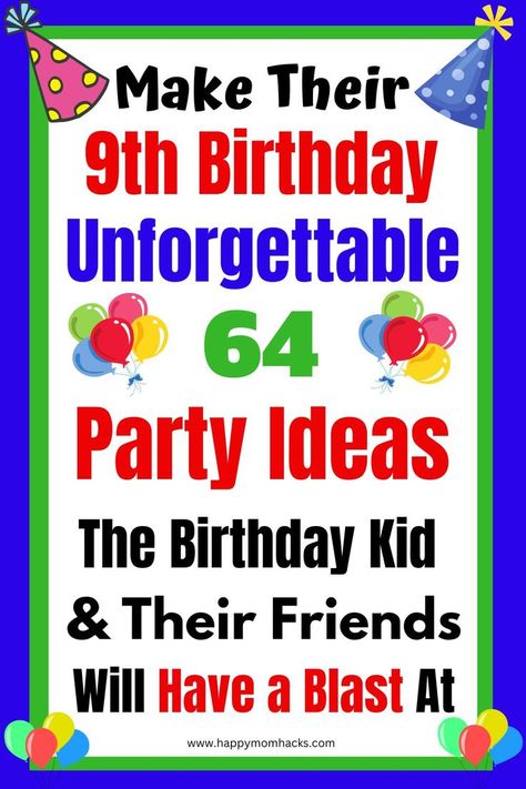 Looking for the best 9 Year Old Birthday Party Ideas? Find fun party games, activities & themes to entertain kids & make it a special day for the Birthday child. Use this to plan your party & find the perfect party ideas to fit your child's personality. I am sure you'll make it a memorable birthday your child will love! Boys Birthday Party Activities, Birthday Party Ideas Games, Boys Birthday Party Games, Easy Birthday Party Games, 9th Birthday Party Ideas, Kids Birthday Party Activities, Outside Birthday, Birthday Games For Kids, Party Activities Kids