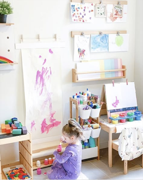 6 Art Room Ideas for Kids Kid Craft Area Art Corner, Toddler Art Corner, Art Area For Kids, Playroom Art Area, Playroom Art Wall, Kids Art Area, Kids Art Corner, Kids Art Space, Baby Playroom