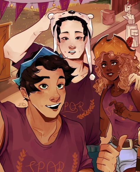 The Out Of Time Trio Percy Jackson, Son Of Neptune Trio, Son Of Neptune Fan Art, Frank Zhang And Hazel Levesque, Frank And Hazel, Iconic Trios, Little Hats, Rachel Elizabeth Dare, Son Of Neptune