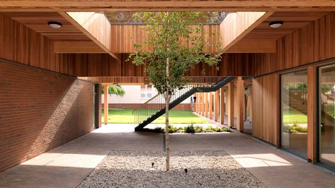 Architecture Courtyard, Solar Windows, Structural Insulated Panels, Surrey England, Passive Design, Courtyard Design, Sixth Form, Courtyard House, Design Strategy