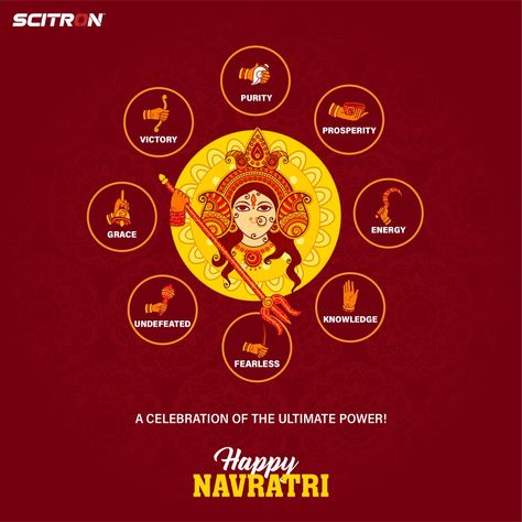 9 Devis Of Navratri, Navratri Wishing Post, Navratri Post Ideas, Navratri Graphics, Durga Symbol, Happy Navratri Creative Post, Happy Navratri Creative Ads, Rangoli Cartoon, Durga Puja Creative Ads