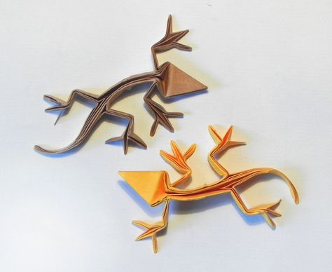 Origami Lizard, Gecko Art, Easy Origami Animals, Origami Japan, Mini Origami, Upcycle Kids, Origami And Quilling, Origami And Kirigami, Instruções Origami