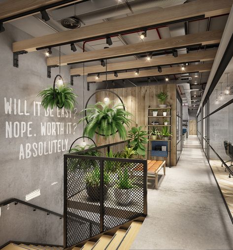 Industrial Design Studio Workspace, Modern Offices Corporate, Industrial Offices Workspaces, Industrial Company Design, Industrial Corporate Office Design, Office Design Industrial Modern, Urban Office Design Industrial Style, Fitness Office Design, Office Ideas Industrial Style