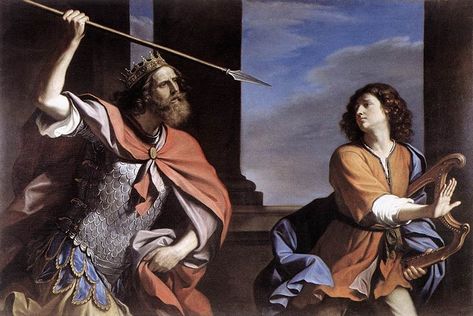 Saul Attacking David. Painting by Guercino David And Saul, Bible Heroes, Religious Painting, King David, Great King, Three Kings, A4 Poster, Old Testament, Caravaggio