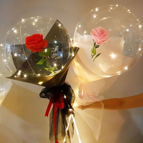 Led Light Balloons, Light Balloons, Balloons Stand, Diy Led Light, Flower May, Rose Flower Bouquet, Led Lighting Diy, Valentine Bouquet, Transparent Balloons