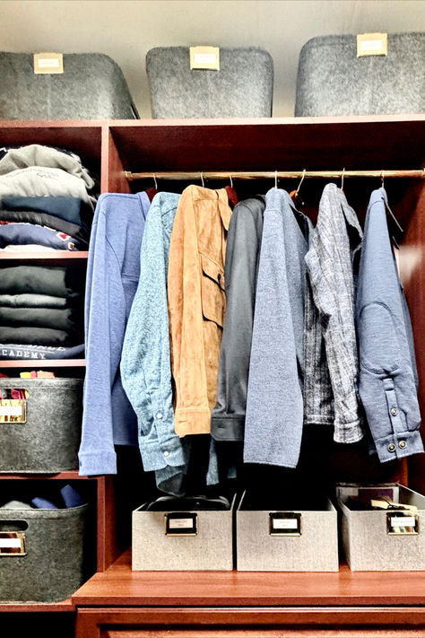 Even the guys love an organized closet! Here is our favorite way to organize a man's closet Men’s Closet Organize, Male Closet, Mens Closet Organization, Men's Closet, Organized Closet, Closet Organization Ideas, Men Closet, Clear Mind, The Guys