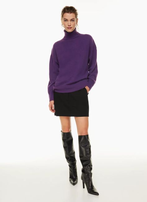 Babaton luxe cashemere rosemont turtleneck sweater - Dewberry Purple - $67.99 CAD Purple Turtle Neck Outfit, Turtleneck With Skirt, Purple Turtleneck Outfit, Fall Wishlist, Purple Turtleneck, Purple Turtle, Turtleneck Outfit, Shorts Sweatpants, Fully Fashioned