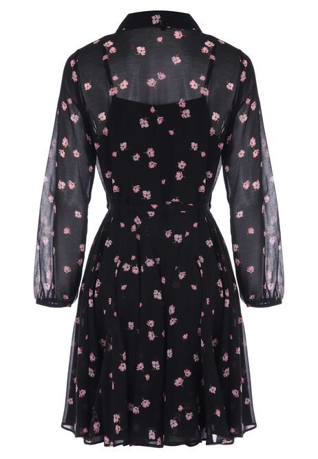 Womens Black & Pink Floral Chiffon Shirt Dress Black Chiffon Shirt, Chiffon Shirt Dress, Dress Overlay, Black Chiffon, Overlay Dress, Chiffon Material, Pink Floral Print, Dress Shirts For Women, Chiffon Shirt