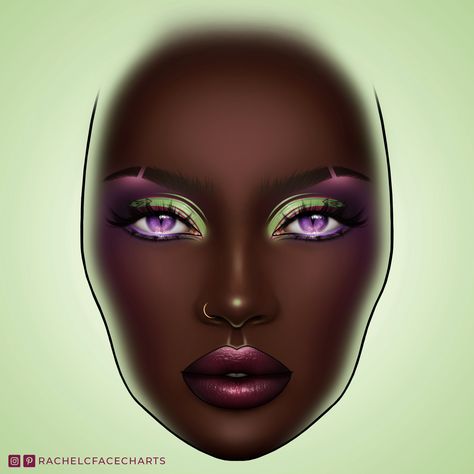 Pink Purple Green Eye Makeup, Starfire Makeup Look, Shinobu Makeup, Green And Pink Eyeshadow, Starfire Makeup, Green And Purple Eyeshadow, Berry Eyeshadow, Green Cut Crease, Eyeshadow Green