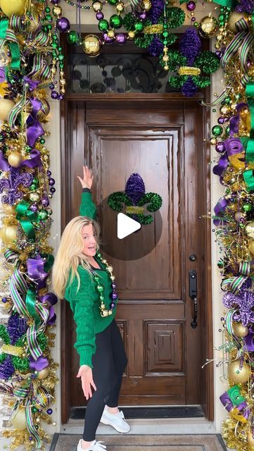 Regina Gust Dorsett on Instagram: "Most of y’all know me for my Christmas designs but I love decorating for all seasons! Today my team and I installed this fabulous Mardi Gras door! I absolutely love these colors!! 💜💛💚 Call me if you need some Mardi Gras cheer! ✨ . . #mardigras #mardigrasdecor #florals #florist #valentines #valentinesflowers #christmasdecor #holidaydecor #christmastreedecorating #christmasdecorating #holidayseason #ornaments #christmastree" Mardi Gras Christmas, Mardi Gras Door, Christmas Interior Design, Mardi Gra, Mardi Gras Decorations, Christmas Interiors, Valentines Flowers, My Team, Christmas Designs